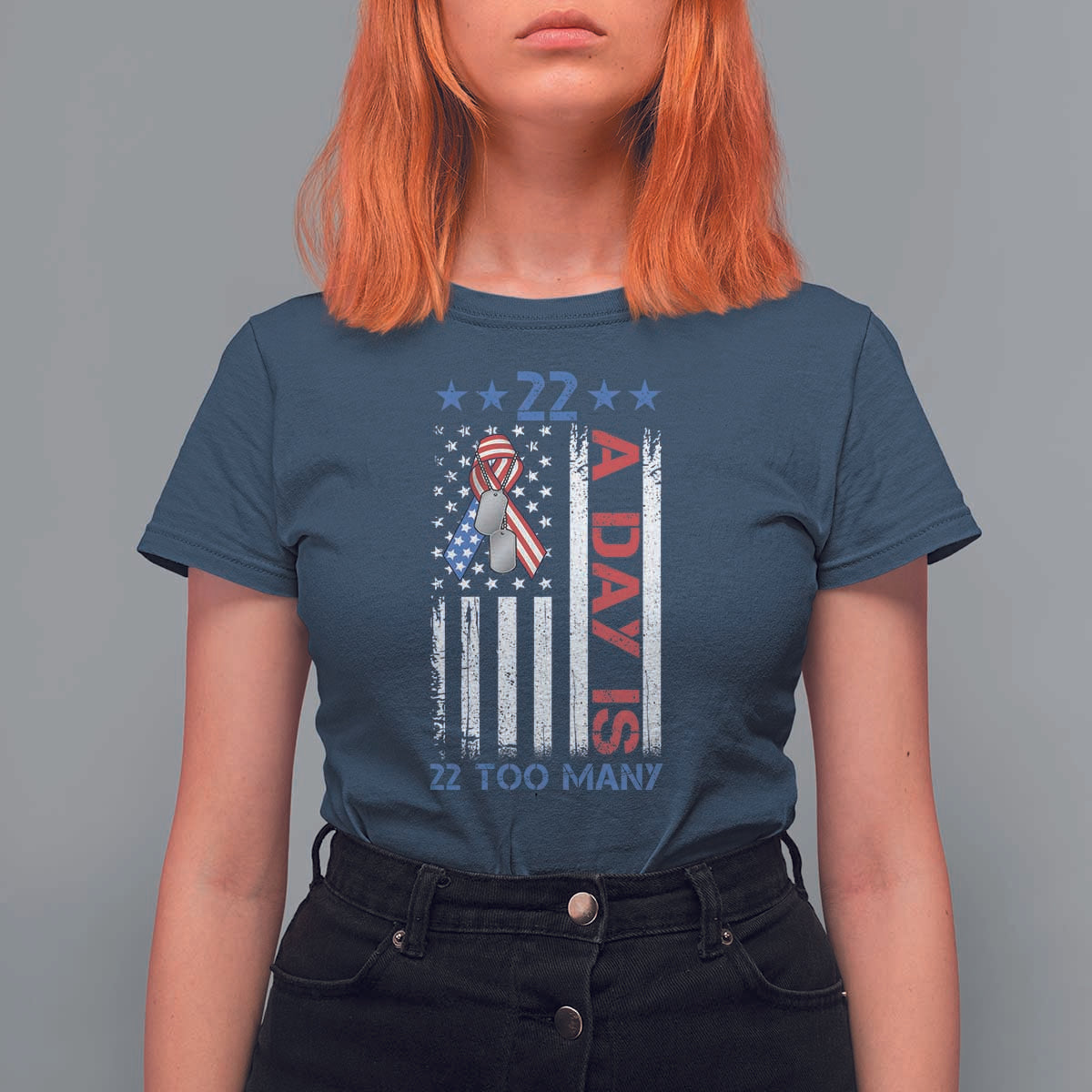Veteran Suicide Awareness T Shirt For Women 22 A Day Is 22 Too Many American Flag - Wonder Print Shop