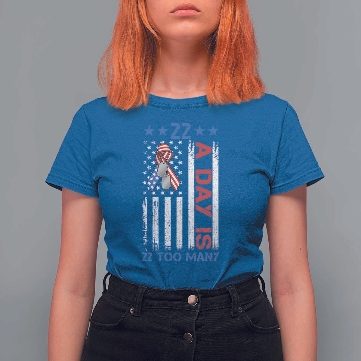 Veteran Suicide Awareness T Shirt For Women 22 A Day Is 22 Too Many American Flag - Wonder Print Shop