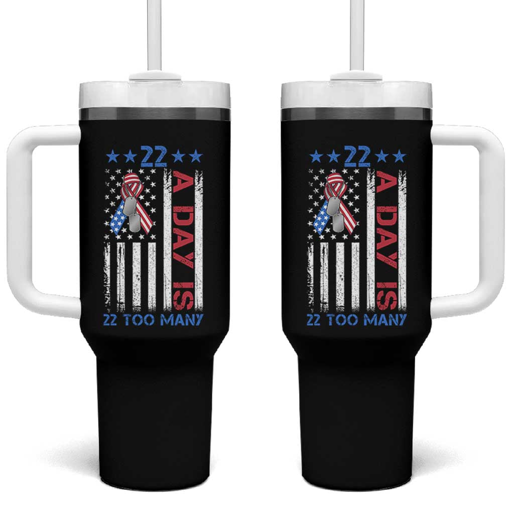 Veteran Suicide Awareness Tumbler With Handle 22 A Day Is 22 Too Many American Flag - Wonder Print Shop