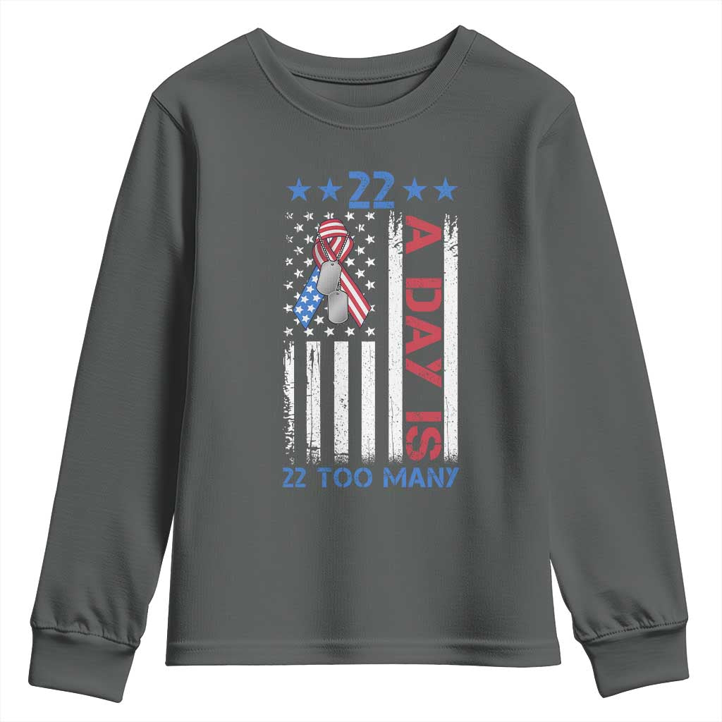 Veteran Suicide Awareness Youth Sweatshirt 22 A Day Is 22 Too Many American Flag - Wonder Print Shop