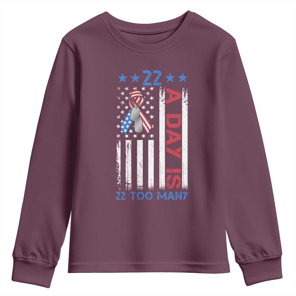 Veteran Suicide Awareness Youth Sweatshirt 22 A Day Is 22 Too Many American Flag - Wonder Print Shop