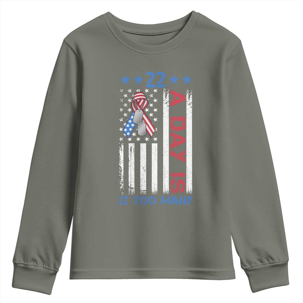 Veteran Suicide Awareness Youth Sweatshirt 22 A Day Is 22 Too Many American Flag - Wonder Print Shop