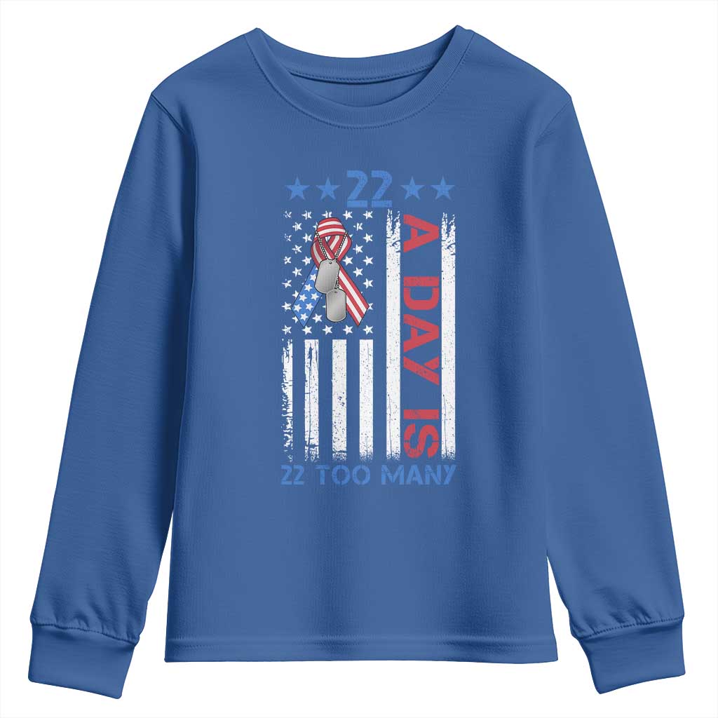 Veteran Suicide Awareness Youth Sweatshirt 22 A Day Is 22 Too Many American Flag - Wonder Print Shop