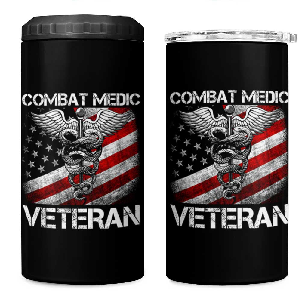 Combat Medic Veteran 4 in 1 Can Cooler Tumbler Medical Military Soldier Vintage American Flag - Wonder Print Shop