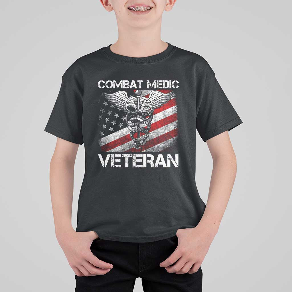 Combat Medic Veteran T Shirt For Kid Medical Military Soldier Vintage American Flag - Wonder Print Shop