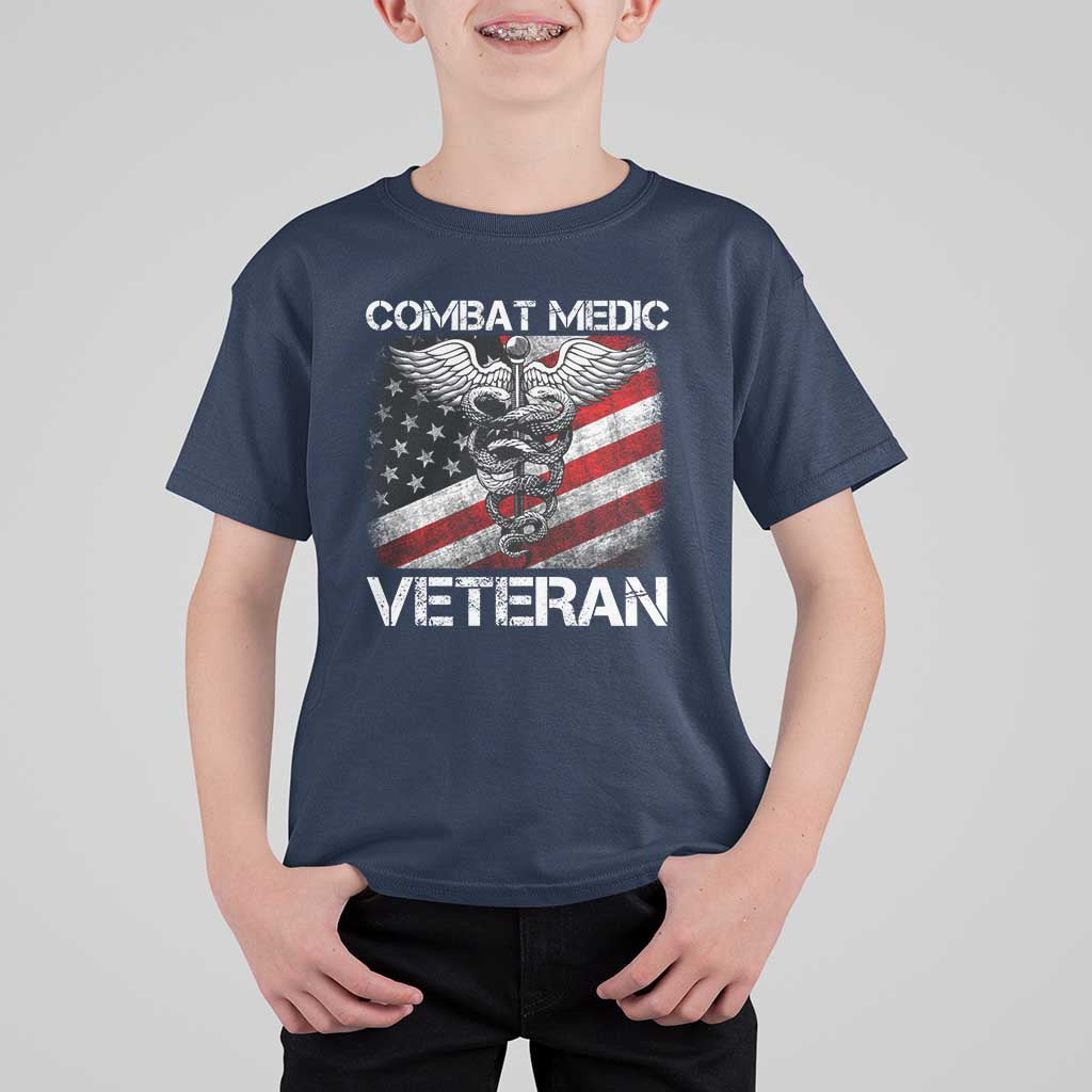 Combat Medic Veteran T Shirt For Kid Medical Military Soldier Vintage American Flag - Wonder Print Shop