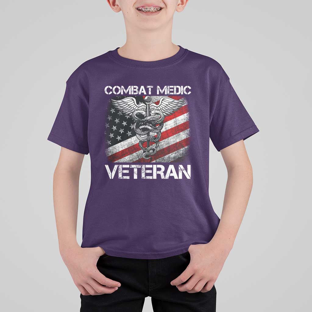 Combat Medic Veteran T Shirt For Kid Medical Military Soldier Vintage American Flag - Wonder Print Shop