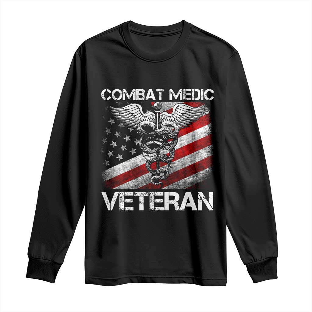 Combat Medic Veteran Long Sleeve Shirt Medical Military Soldier Vintage American Flag - Wonder Print Shop