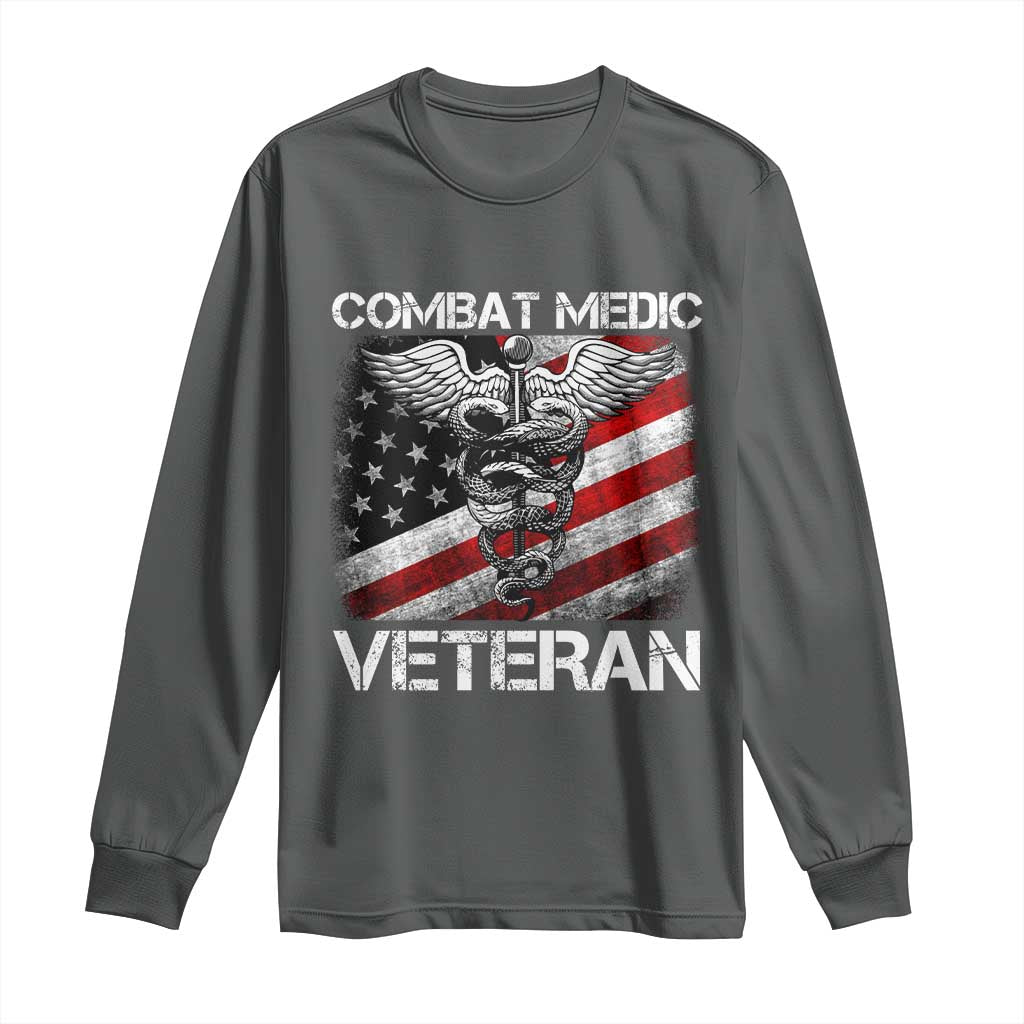 Combat Medic Veteran Long Sleeve Shirt Medical Military Soldier Vintage American Flag - Wonder Print Shop
