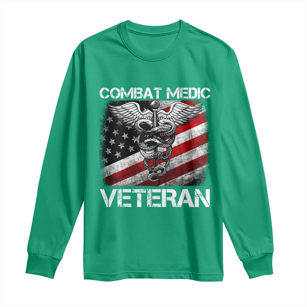 Combat Medic Veteran Long Sleeve Shirt Medical Military Soldier Vintage American Flag - Wonder Print Shop