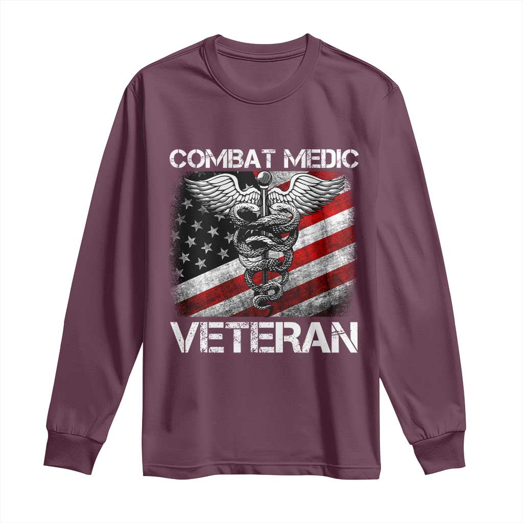 Combat Medic Veteran Long Sleeve Shirt Medical Military Soldier Vintage American Flag - Wonder Print Shop