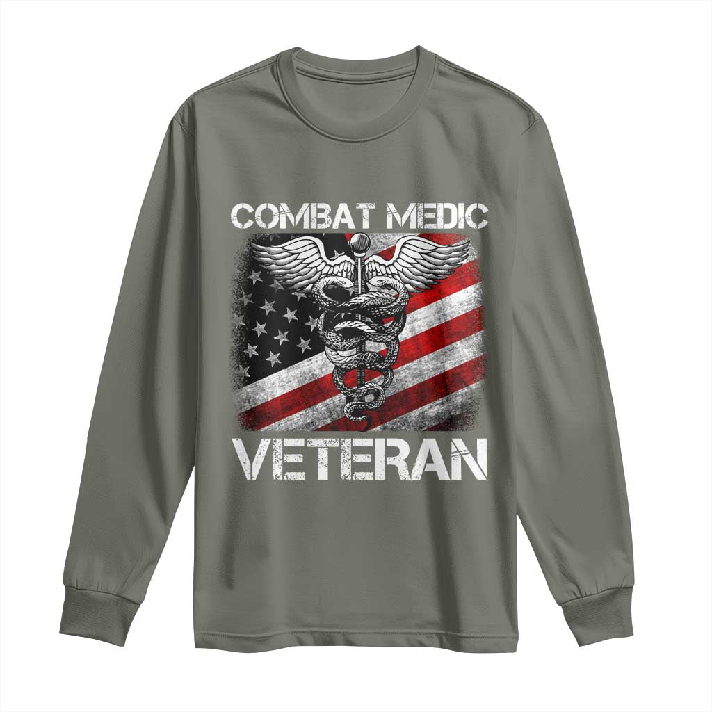 Combat Medic Veteran Long Sleeve Shirt Medical Military Soldier Vintage American Flag - Wonder Print Shop