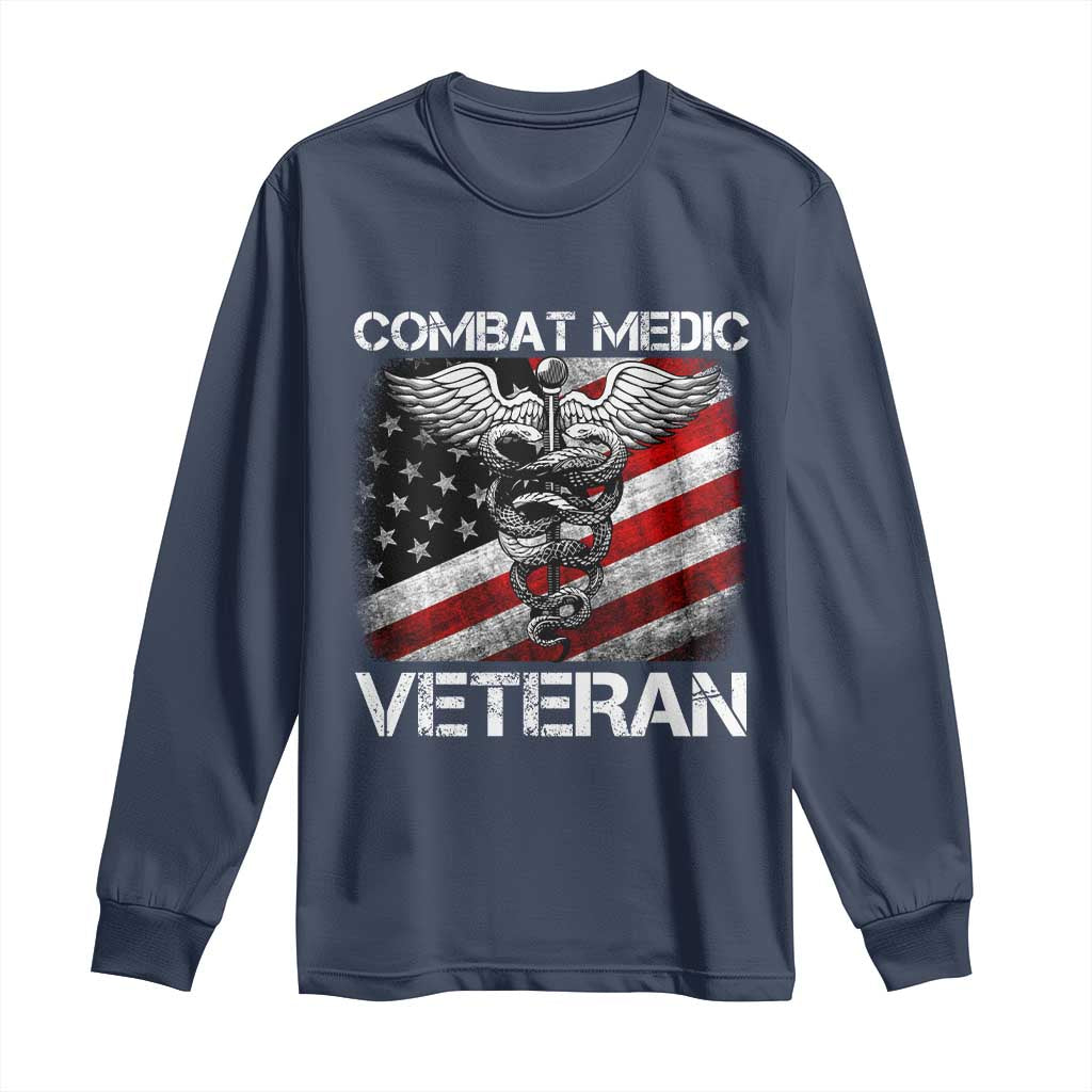 Combat Medic Veteran Long Sleeve Shirt Medical Military Soldier Vintage American Flag - Wonder Print Shop