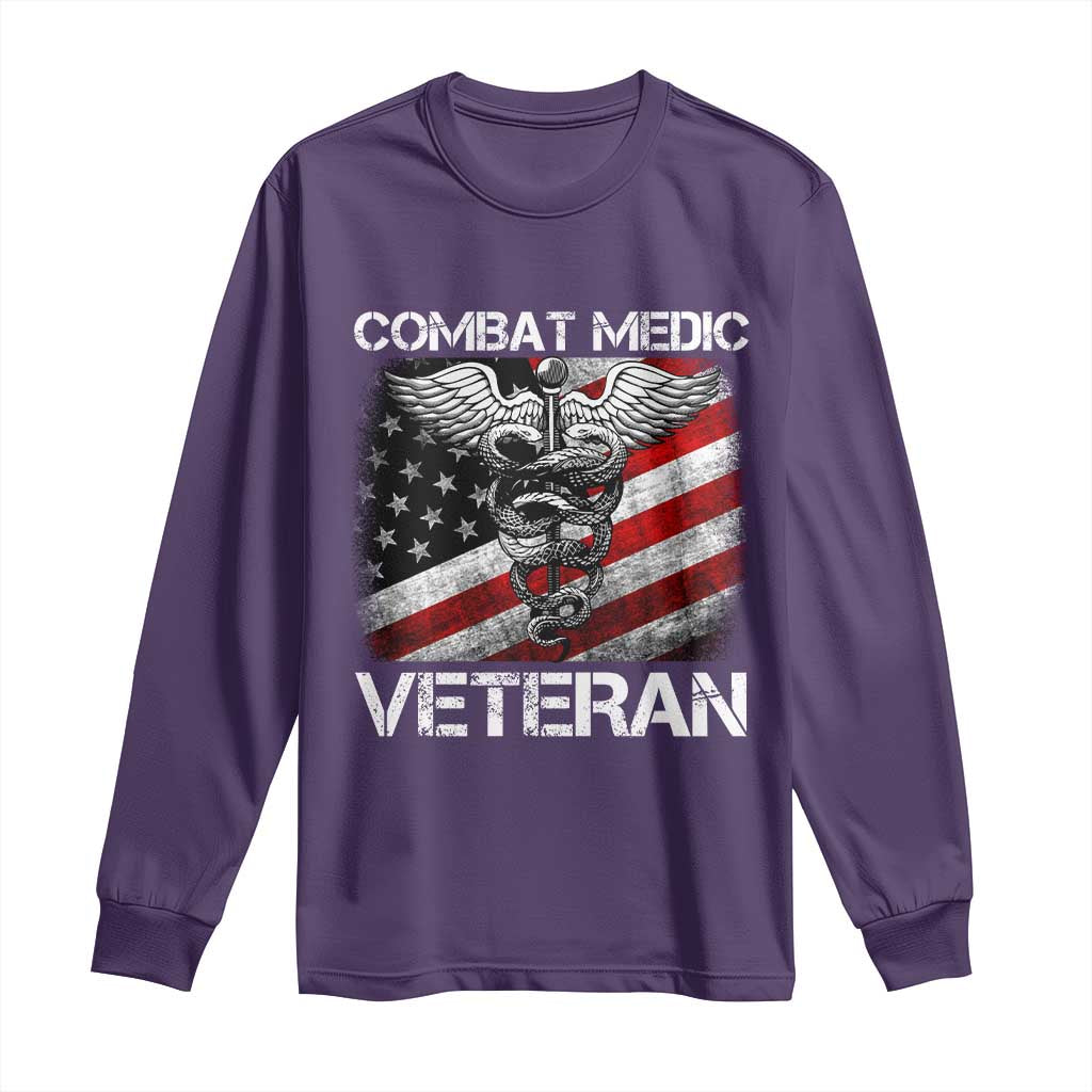 Combat Medic Veteran Long Sleeve Shirt Medical Military Soldier Vintage American Flag - Wonder Print Shop