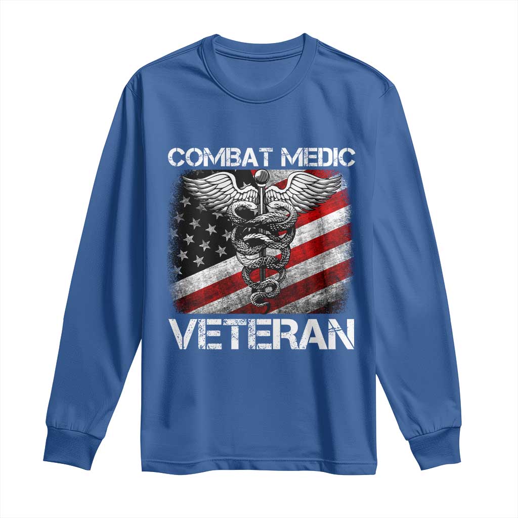 Combat Medic Veteran Long Sleeve Shirt Medical Military Soldier Vintage American Flag - Wonder Print Shop