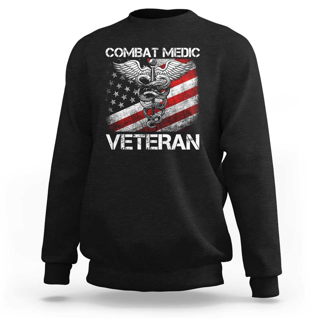 Combat Medic Veteran Sweatshirt Medical Military Soldier Vintage American Flag - Wonder Print Shop