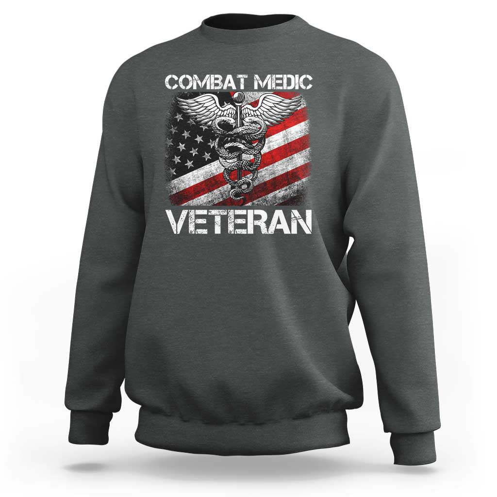 Combat Medic Veteran Sweatshirt Medical Military Soldier Vintage American Flag - Wonder Print Shop