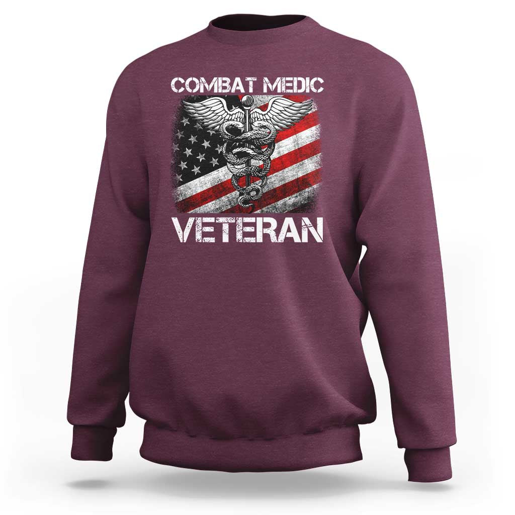 Combat Medic Veteran Sweatshirt Medical Military Soldier Vintage American Flag - Wonder Print Shop