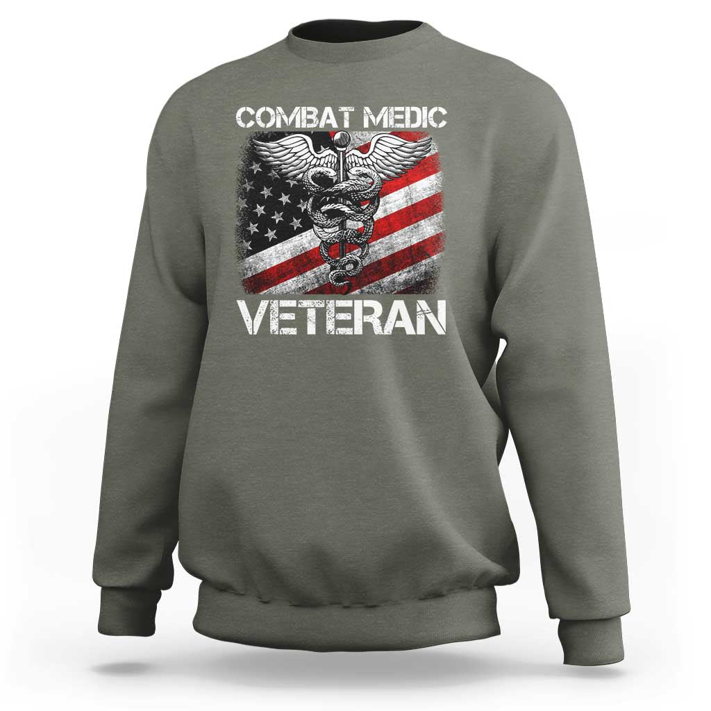Combat Medic Veteran Sweatshirt Medical Military Soldier Vintage American Flag - Wonder Print Shop