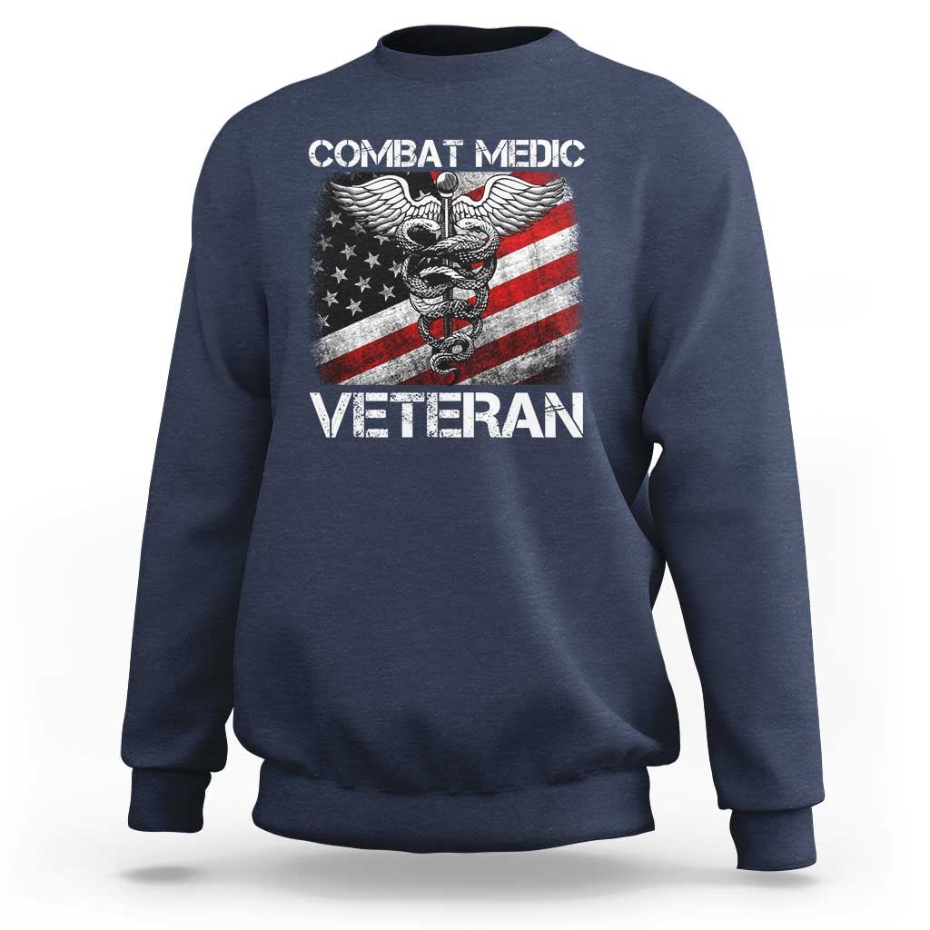Combat Medic Veteran Sweatshirt Medical Military Soldier Vintage American Flag - Wonder Print Shop