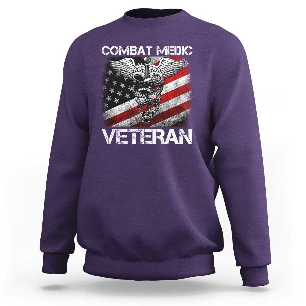 Combat Medic Veteran Sweatshirt Medical Military Soldier Vintage American Flag - Wonder Print Shop