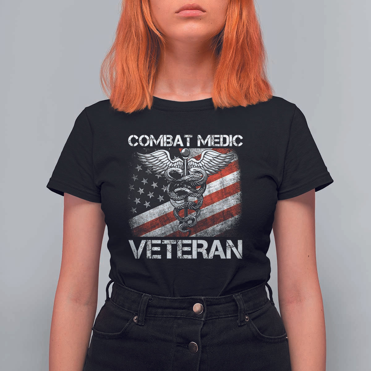 Combat Medic Veteran T Shirt For Women Medical Military Soldier Vintage American Flag - Wonder Print Shop