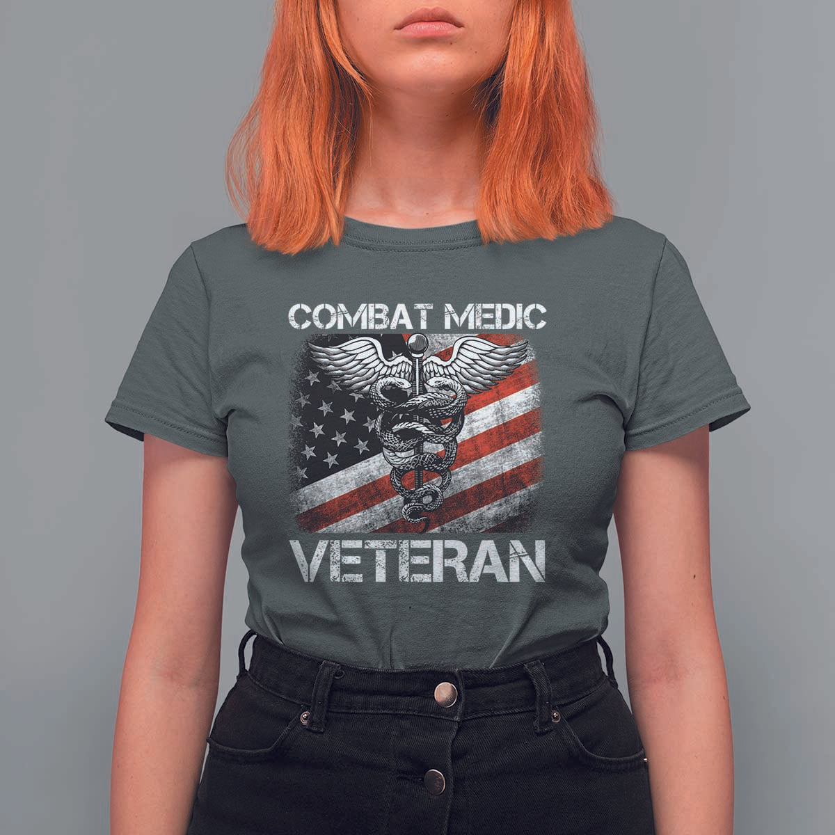 Combat Medic Veteran T Shirt For Women Medical Military Soldier Vintage American Flag - Wonder Print Shop