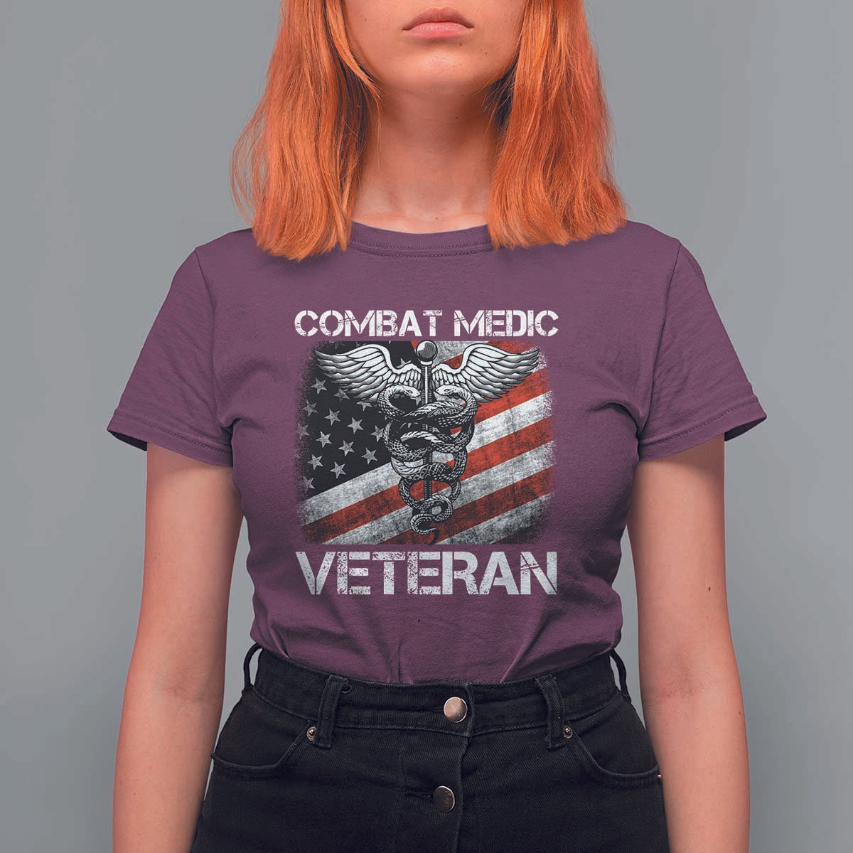 Combat Medic Veteran T Shirt For Women Medical Military Soldier Vintage American Flag - Wonder Print Shop