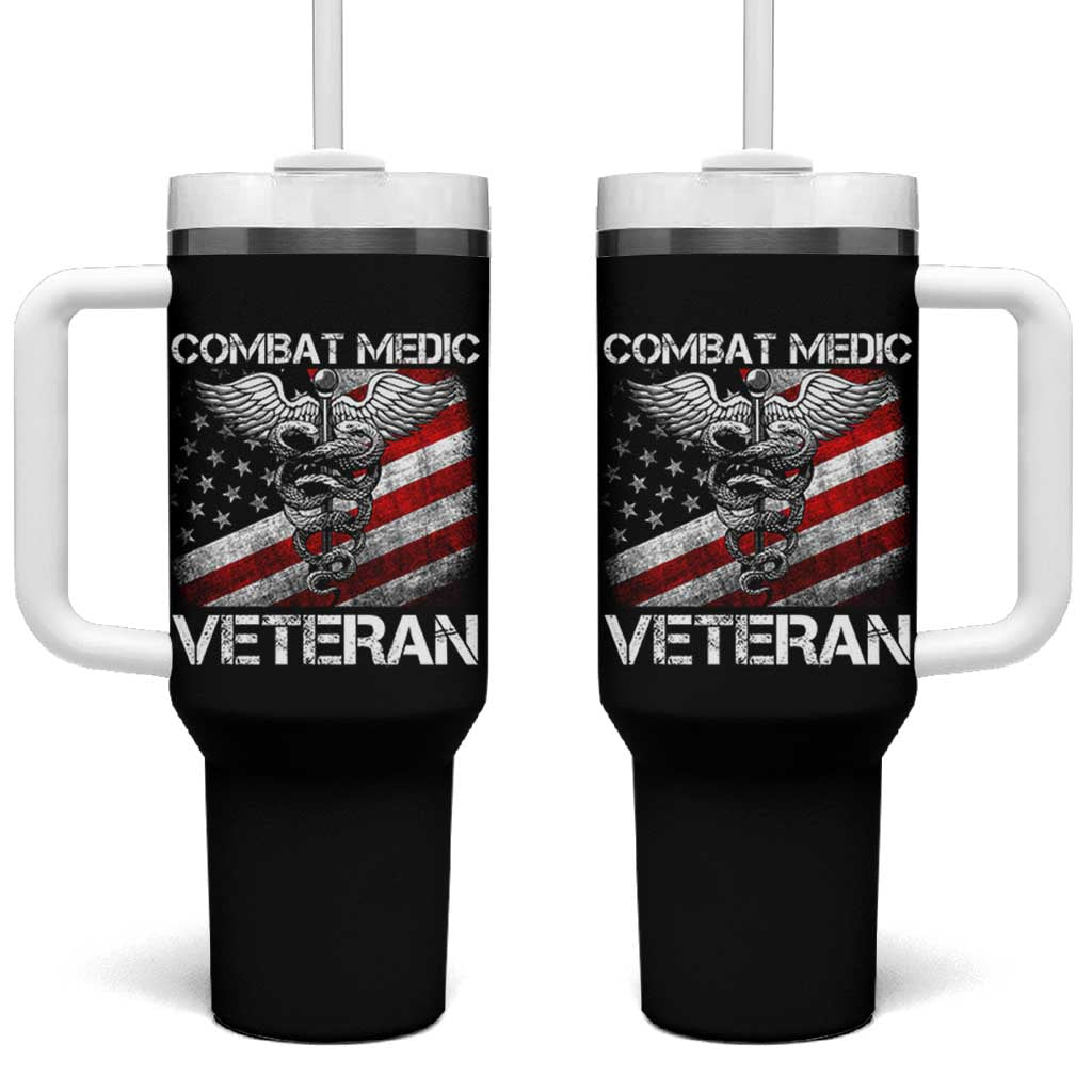Combat Medic Veteran Tumbler With Handle Medical Military Soldier Vintage American Flag - Wonder Print Shop