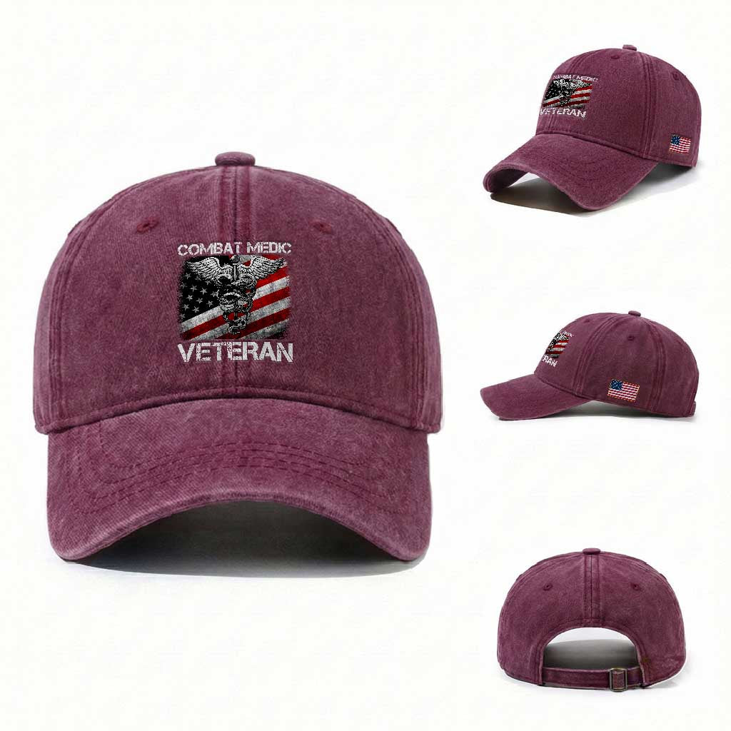 Combat Medic Veteran Washed Cotton Baseball Cap Medical Military Soldier Vintage American Flag