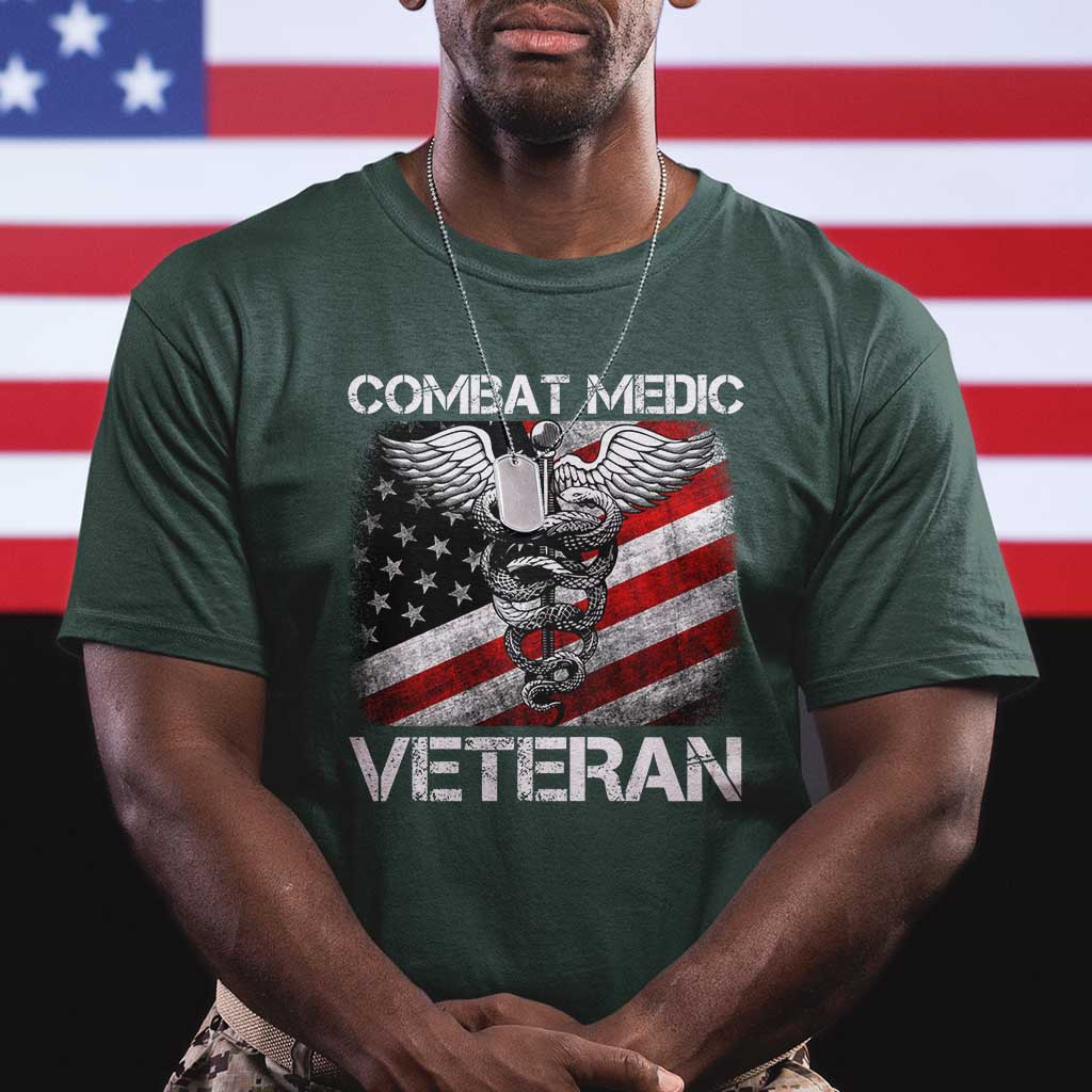 Combat Medic Veteran T Shirt Medical Military Soldier Vintage American Flag - Wonder Print Shop
