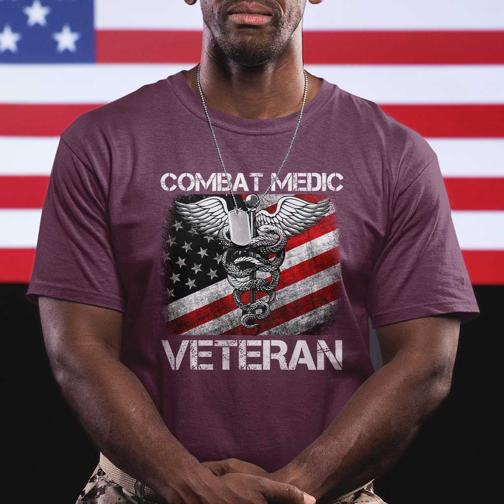 Combat Medic Veteran T Shirt Medical Military Soldier Vintage American Flag - Wonder Print Shop