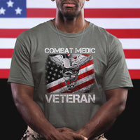 Combat Medic Veteran T Shirt Medical Military Soldier Vintage American Flag - Wonder Print Shop