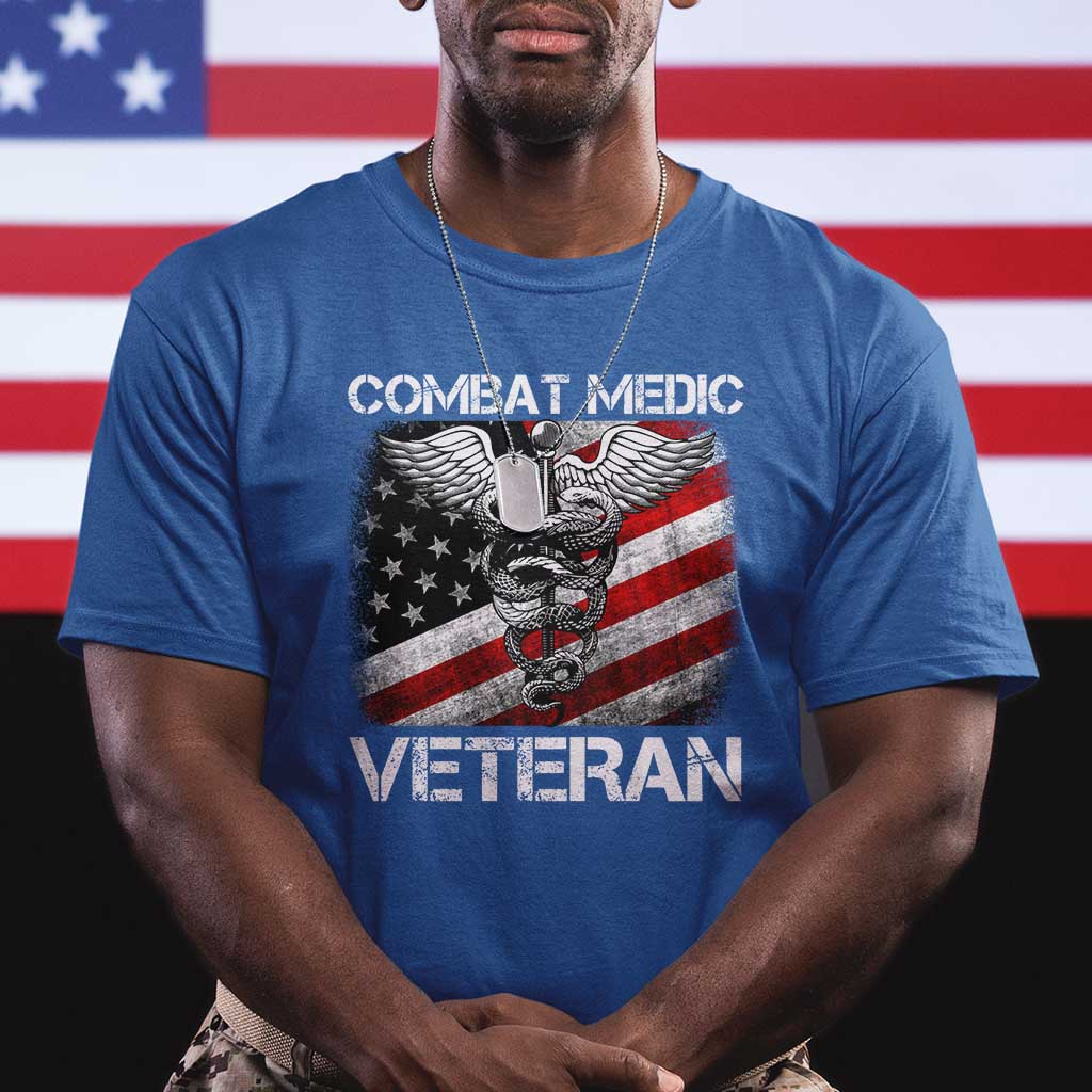 Combat Medic Veteran T Shirt Medical Military Soldier Vintage American Flag - Wonder Print Shop