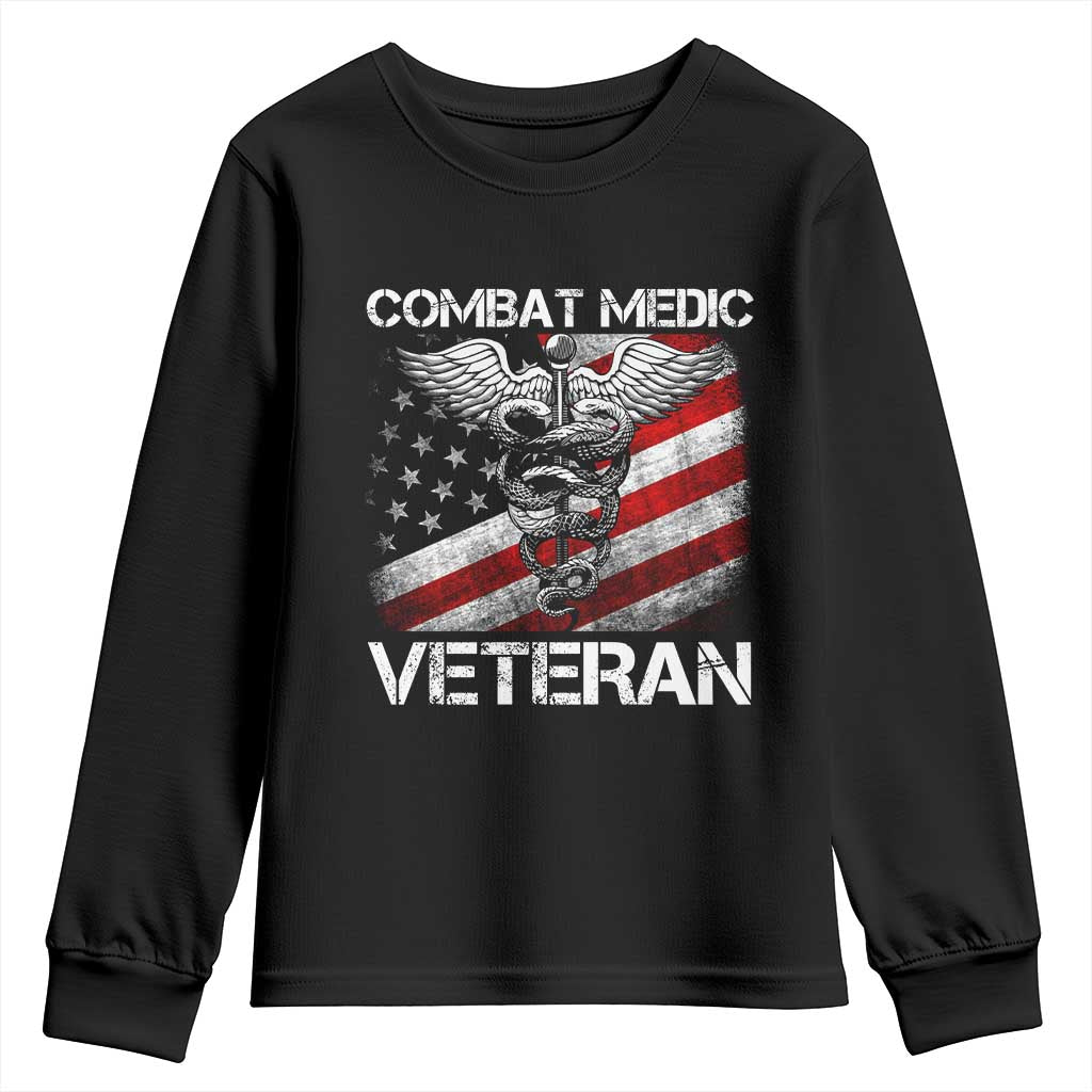 Combat Medic Veteran Youth Sweatshirt Medical Military Soldier Vintage American Flag - Wonder Print Shop