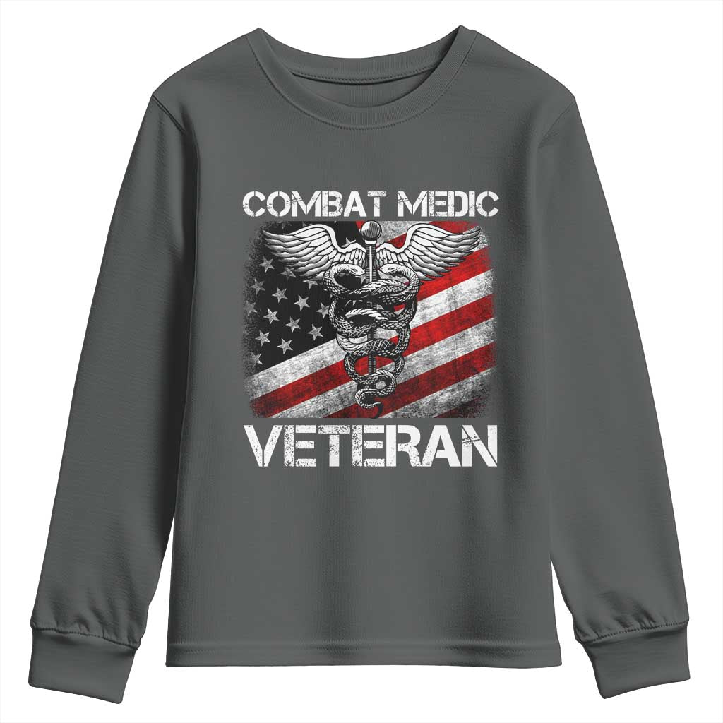 Combat Medic Veteran Youth Sweatshirt Medical Military Soldier Vintage American Flag - Wonder Print Shop