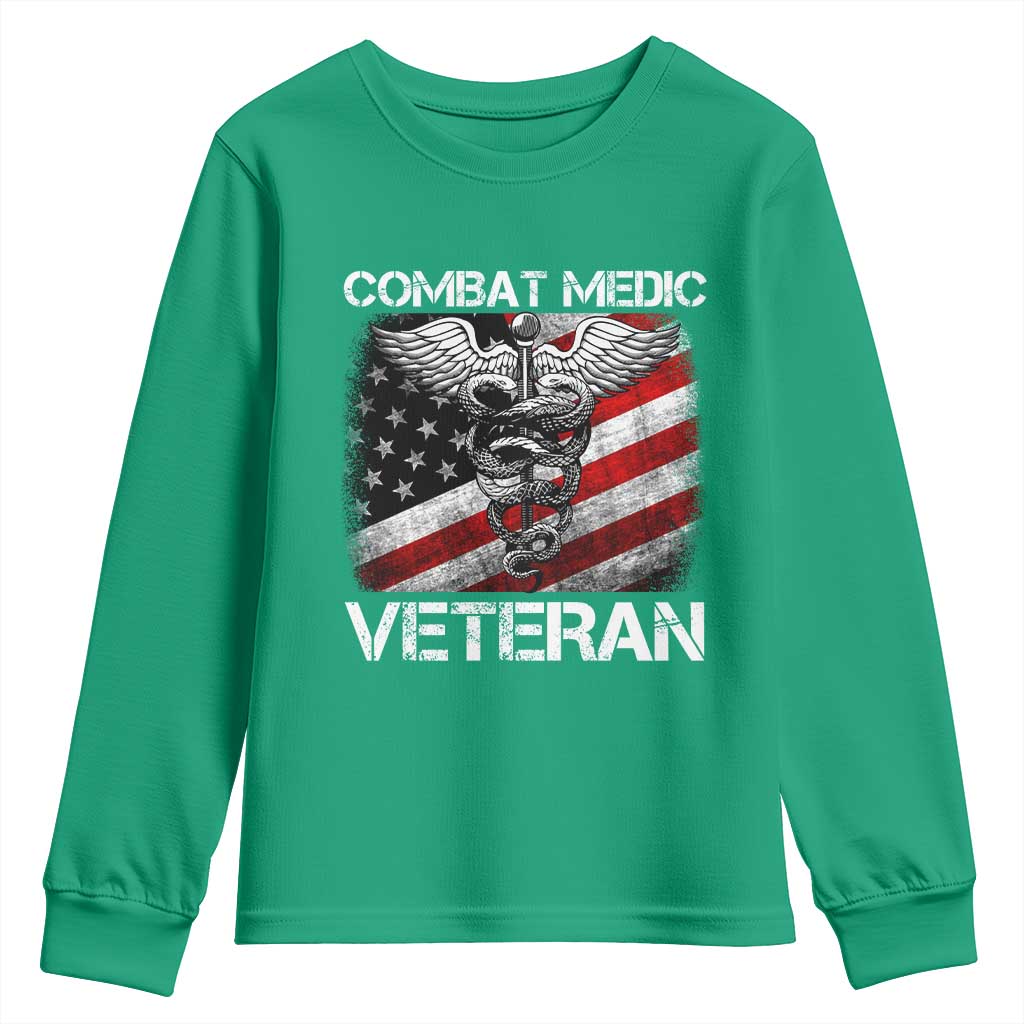 Combat Medic Veteran Youth Sweatshirt Medical Military Soldier Vintage American Flag - Wonder Print Shop