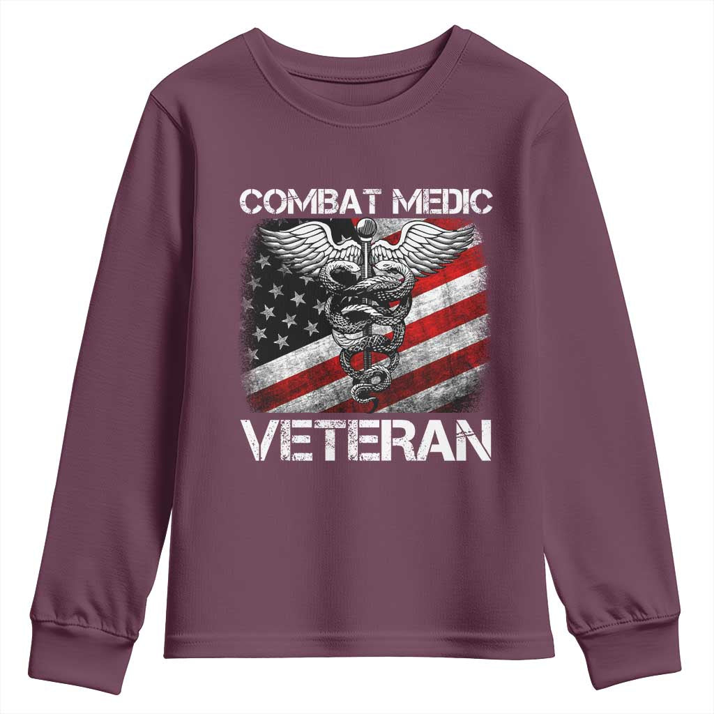 Combat Medic Veteran Youth Sweatshirt Medical Military Soldier Vintage American Flag - Wonder Print Shop