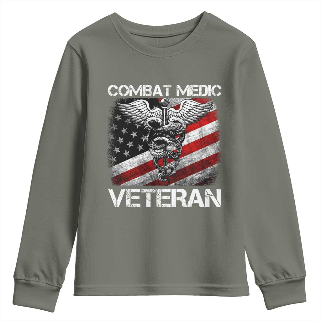 Combat Medic Veteran Youth Sweatshirt Medical Military Soldier Vintage American Flag - Wonder Print Shop