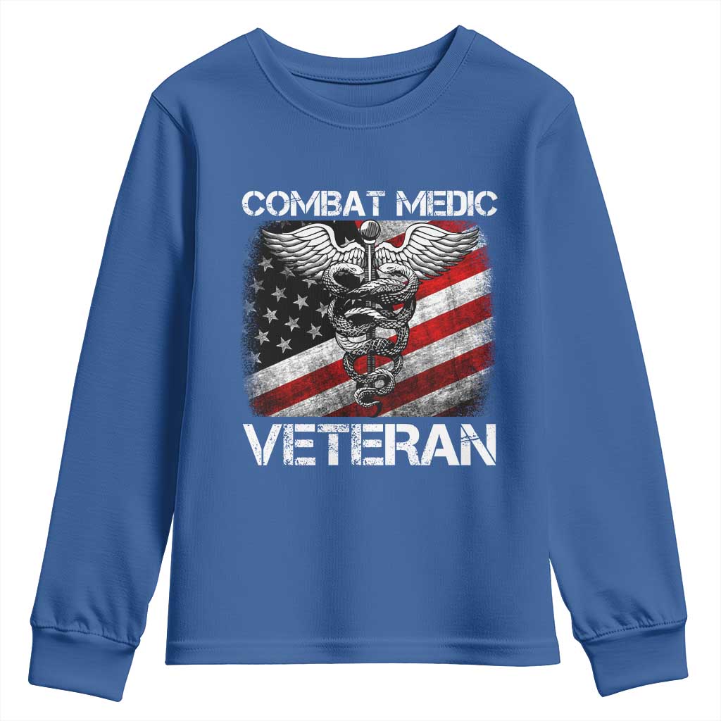 Combat Medic Veteran Youth Sweatshirt Medical Military Soldier Vintage American Flag - Wonder Print Shop