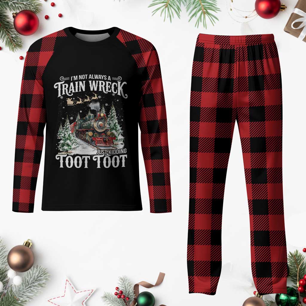 I'm Not Always A Train Wreck Just Kidding Toot Toot Christmas Plaid Pajama Set North Pole Train - Wonder Print Shop