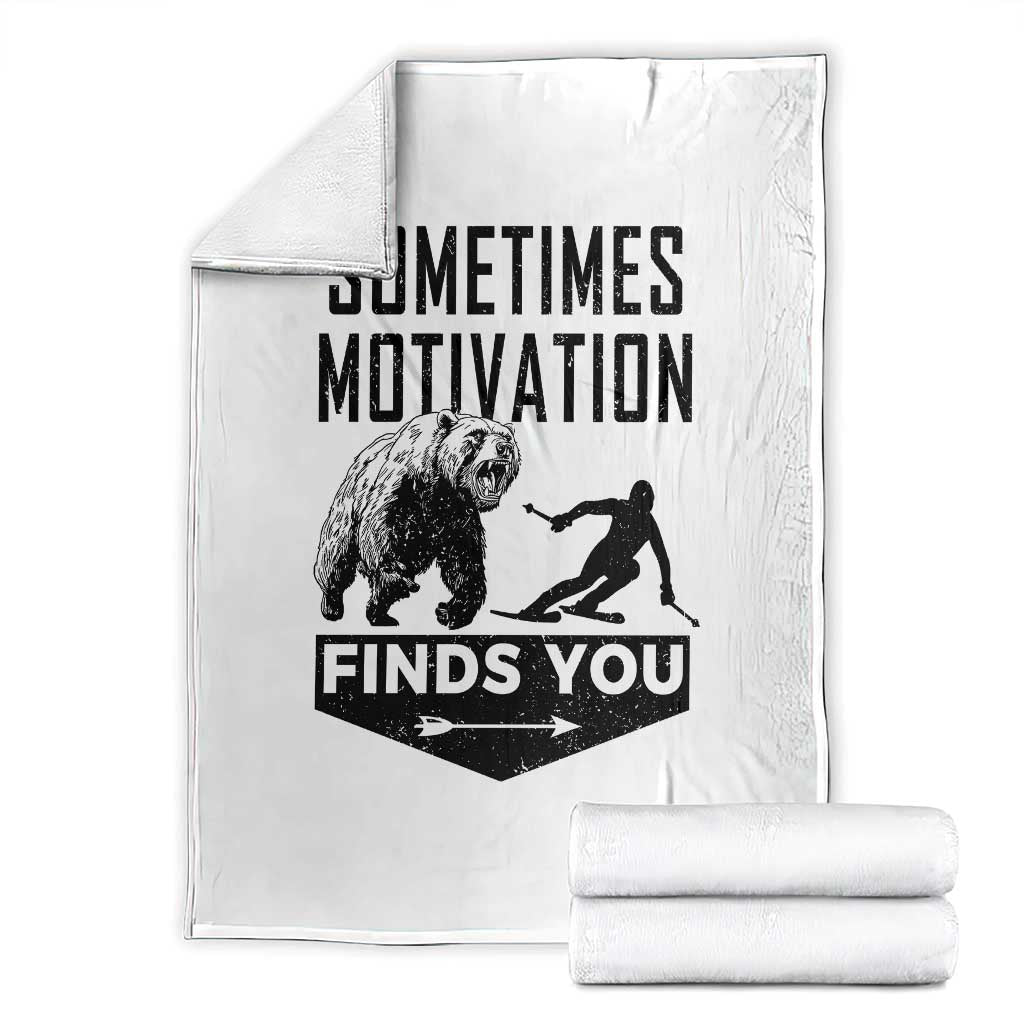 Funny Skiing Throw Blanket Sometimes Motivation Finds You Ski Mountain Bear - Wonder Print Shop