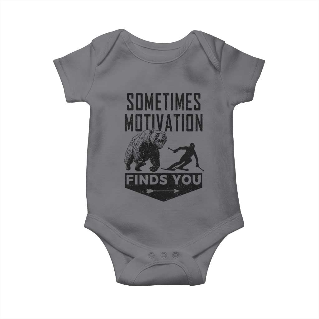 Funny Skiing Baby Onesie Sometimes Motivation Finds You Ski Mountain Bear - Wonder Print Shop