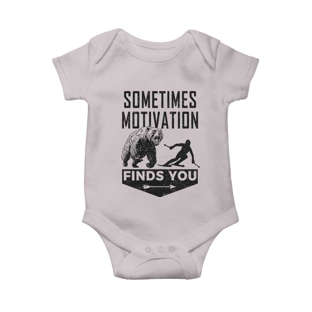 Funny Skiing Baby Onesie Sometimes Motivation Finds You Ski Mountain Bear - Wonder Print Shop