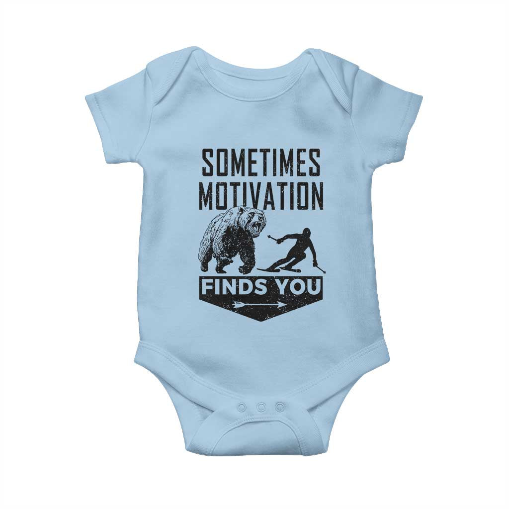 Funny Skiing Baby Onesie Sometimes Motivation Finds You Ski Mountain Bear - Wonder Print Shop
