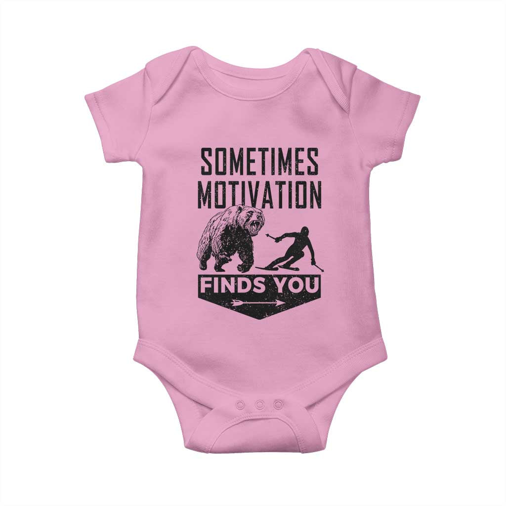Funny Skiing Baby Onesie Sometimes Motivation Finds You Ski Mountain Bear - Wonder Print Shop