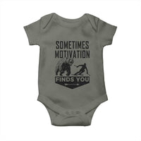 Funny Skiing Baby Onesie Sometimes Motivation Finds You Ski Mountain Bear - Wonder Print Shop
