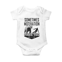 Funny Skiing Baby Onesie Sometimes Motivation Finds You Ski Mountain Bear - Wonder Print Shop