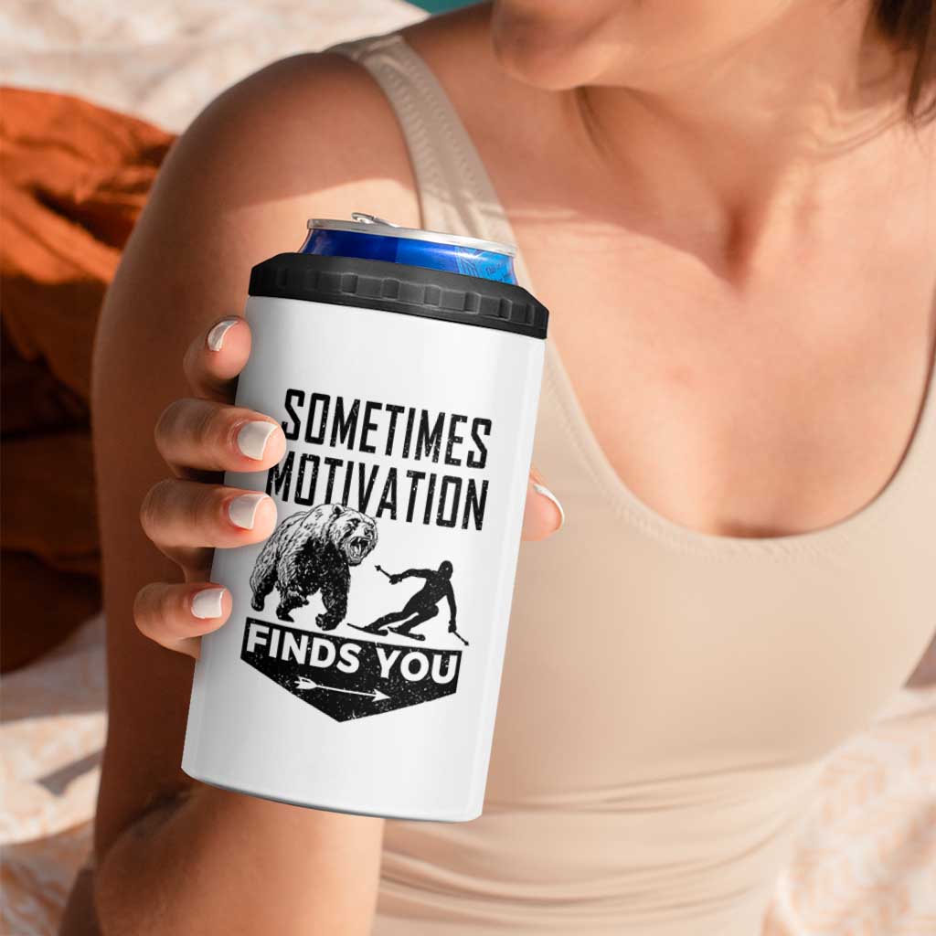 Funny Skiing 4 in 1 Can Cooler Tumbler Sometimes Motivation Finds You Ski Mountain Bear - Wonder Print Shop