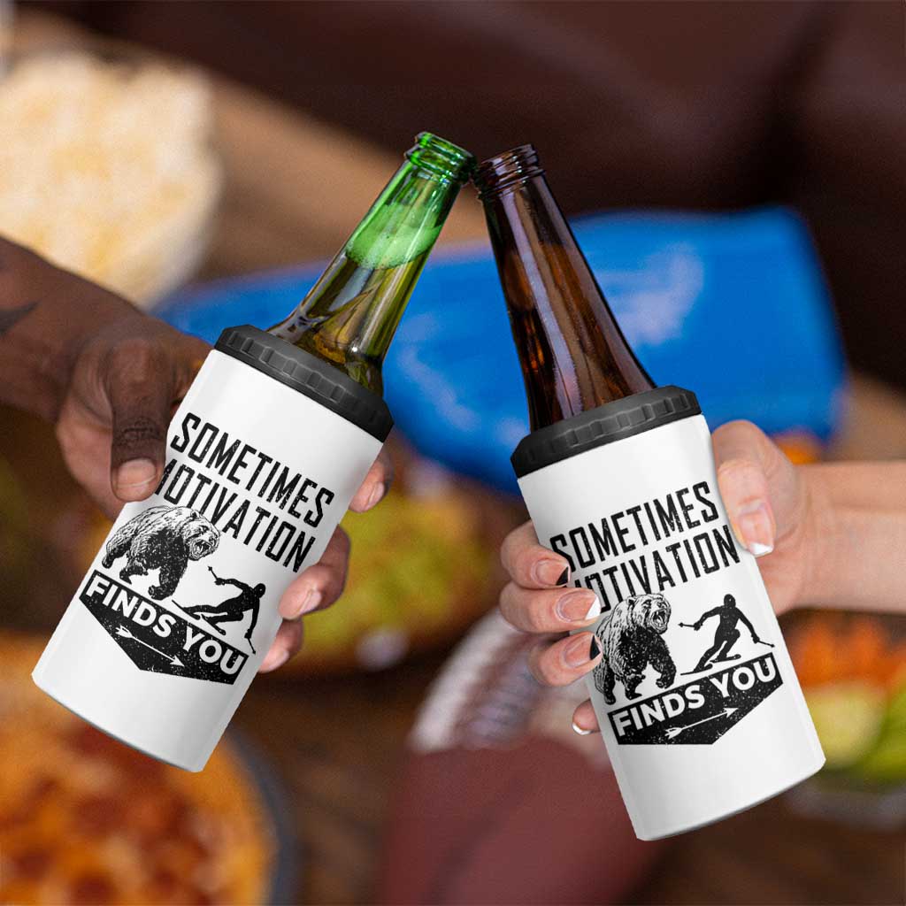 Funny Skiing 4 in 1 Can Cooler Tumbler Sometimes Motivation Finds You Ski Mountain Bear - Wonder Print Shop